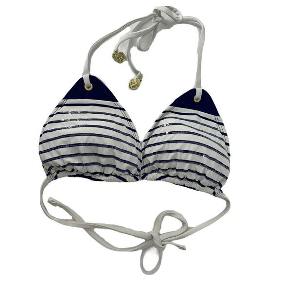 Sperry Bikini Top Nautical Blue Striped Sequined S - Picture 1 of 6